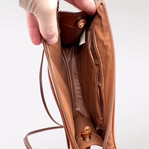 Vintage Crossbody Bag Cream Brown Retro Purse - Picture 7 of 9